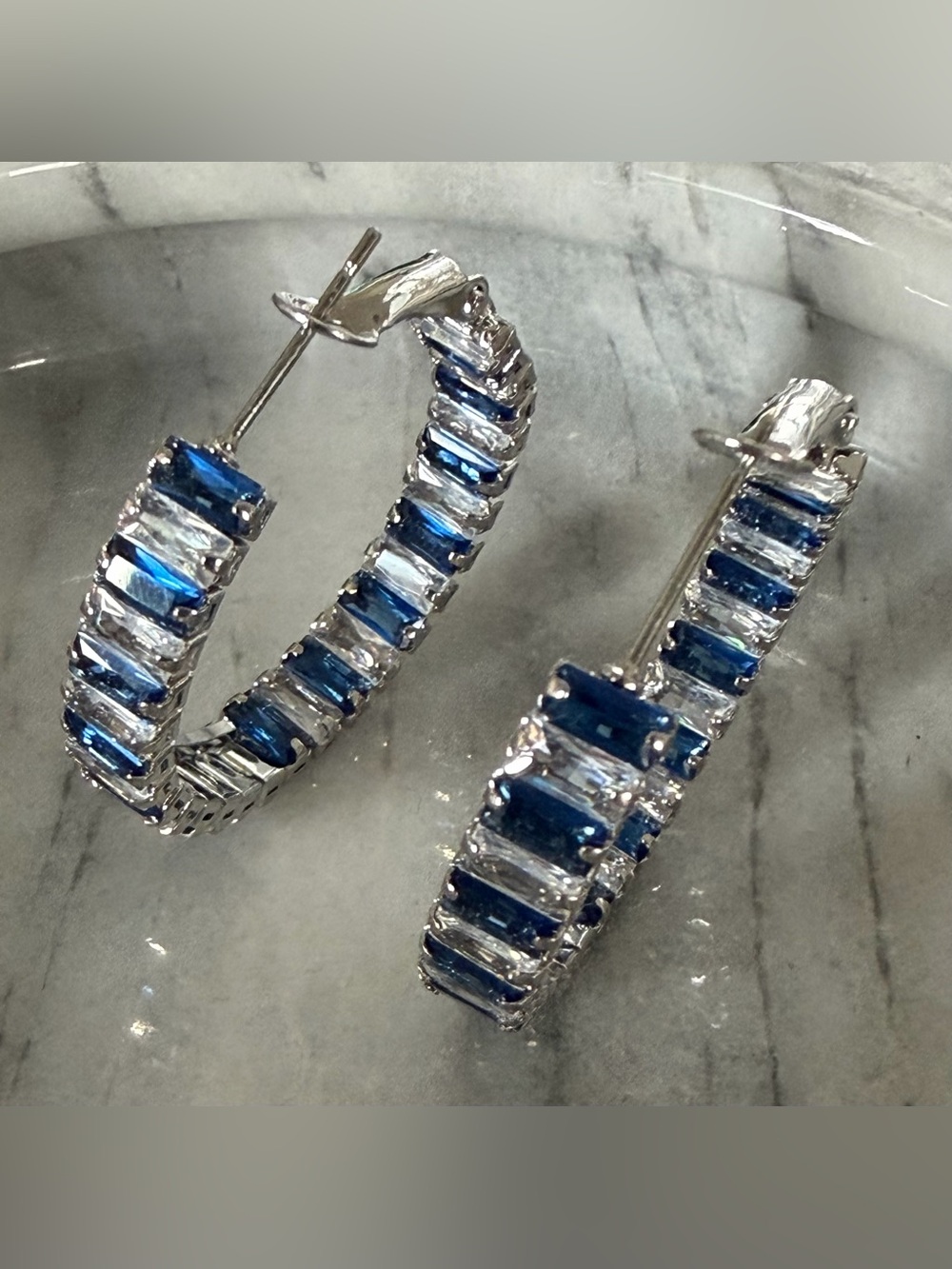 Blue and Clear Crystal Hoop Earrings - Picture 5 of 6